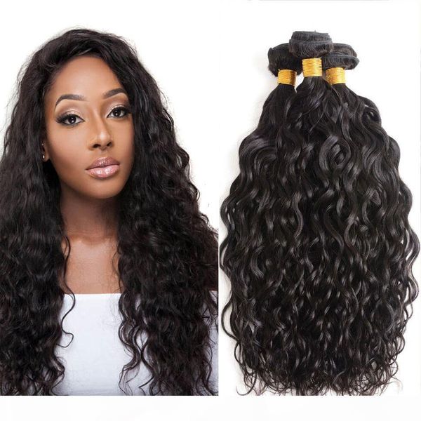 

brazilian water wave hair 3 bundles 8a unprocessed peruvian malaysian indain virgin hair bundles water wave human hair extensions, Black