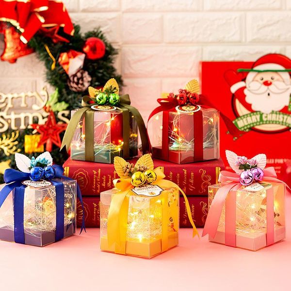 

1pcs/lot christmas party 9x9x9cm gift box christmas eve gift candy box safe small transparent1