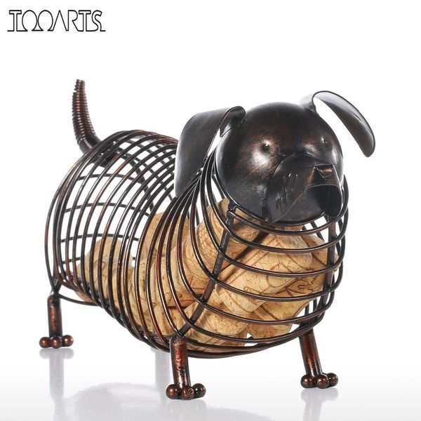 Tooarts Metal Hayvan Figürinler Dachshund Şarap Mantar Konteyner Modern Yapay Demir Zanaat Ev Dekorasyon Aksesuarları Hediye LJ200904