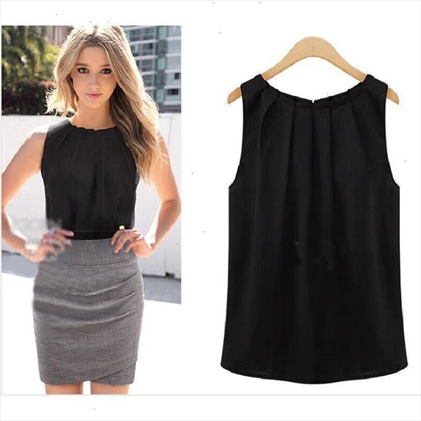 

tank women loose casual chiffon solid sleeveless vest all match basic o neck for women female clothing, White