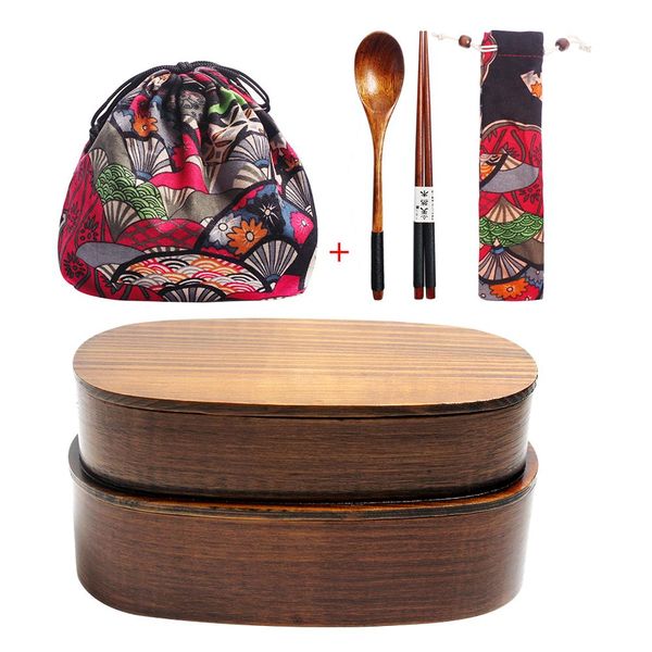 

двойные слои древесины lunch box японские portablebento коробки контейнеры для пищевых продуктов с отсеком для пикника деревянный футляр для