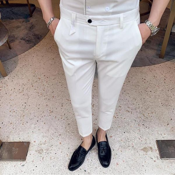 

2021 british style dress suit pant man suit pant men brand designer gentlemen business casual work men trousers white black