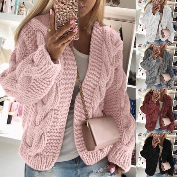 

women knit pocket cardigan long sleeve sweater causal loose sweater coat outwear fashion retro loose atmosphere simple temperame1, White