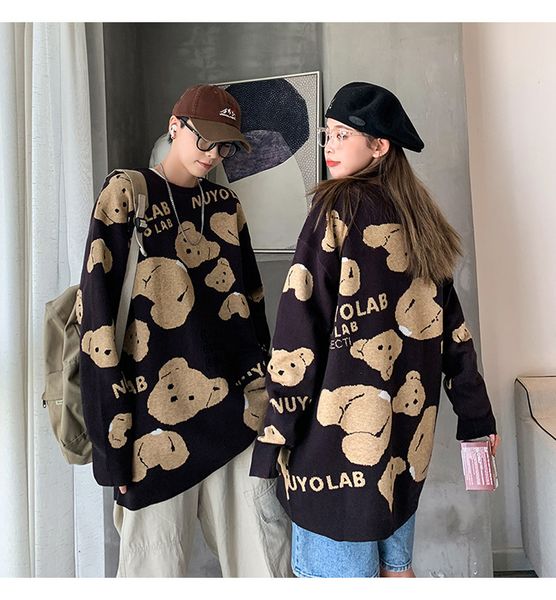 

korean version of the trendy couple sweater loose thick lazy autumn and winter men and women pullover sweater q1215, Black