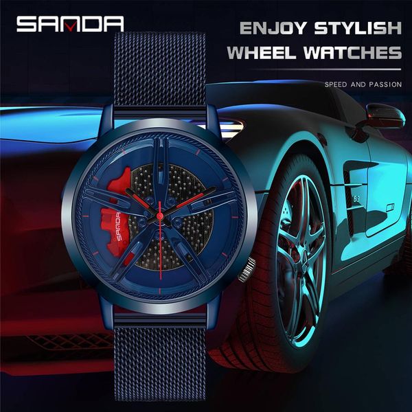 

sanda fashion car racing wheel dial men watches quartz wristwatches waterproof sport stainless steel grid band watches wmtdnl, Silver