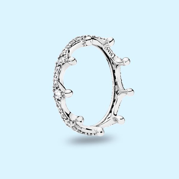 

new crown wedding ring 925 silver cz diamond rings with original box set for pandora womens jewelry, Slivery;golden