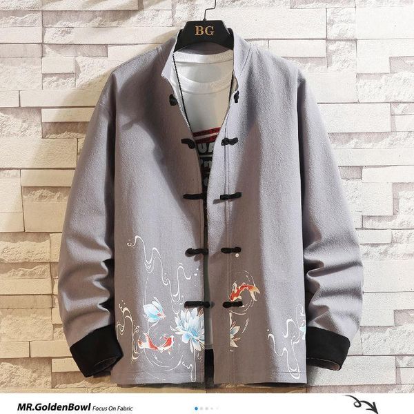 

mrgoldenbowl autumn men's vintage jackets 2020 chinese printed man outwear coats black gray tang button men casual jacket coat1, Black;brown