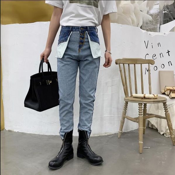 

men's jeans 2021 men retro high waist casual denim pants male fashion streetwear hip hop reverse wear harem trousers for men1, Blue