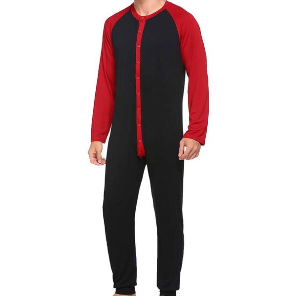 

men's pants fashion men assorted color one-piece pajama, long sleeve round collar button open front nightdress, black/ grey/ blue