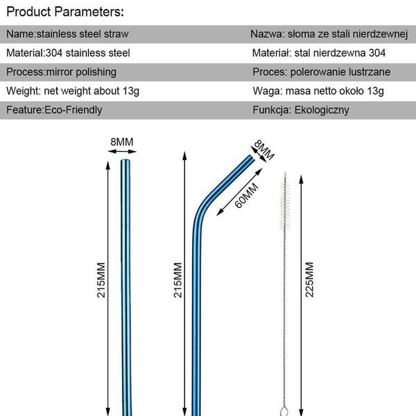 

reusable metal drinking straws 304 stainless steel straw with cleaner set wholesale milkshake straw 8mm diameter 21. bbyhyc