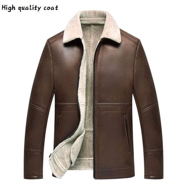 

quality high men's winter new slim fur one leather jacket warm plus cashmere solid color lapel short sheepskin men coat m-4xl, Black