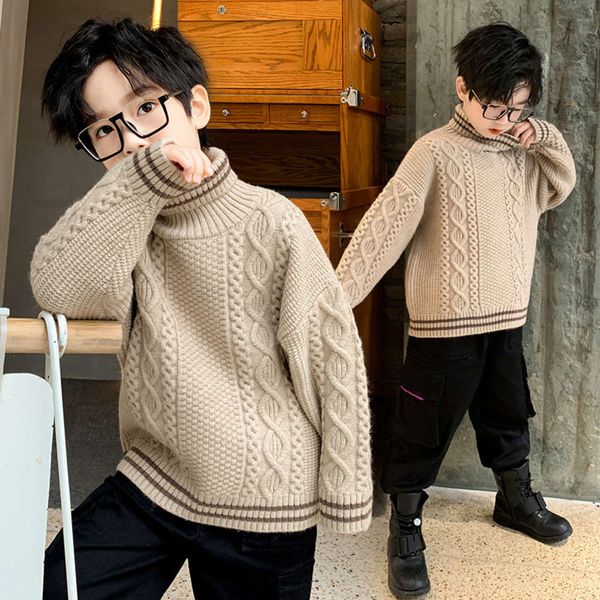 

zhongda wear boys' turtleneck winter korean new version children's solid versatile sweater fashion, Blue