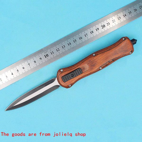 

a016 tactical offer 440c specical butterfly auto knife double edge fine blade brown wood handle outdoor pocket knives with nylon qynf qnn7k