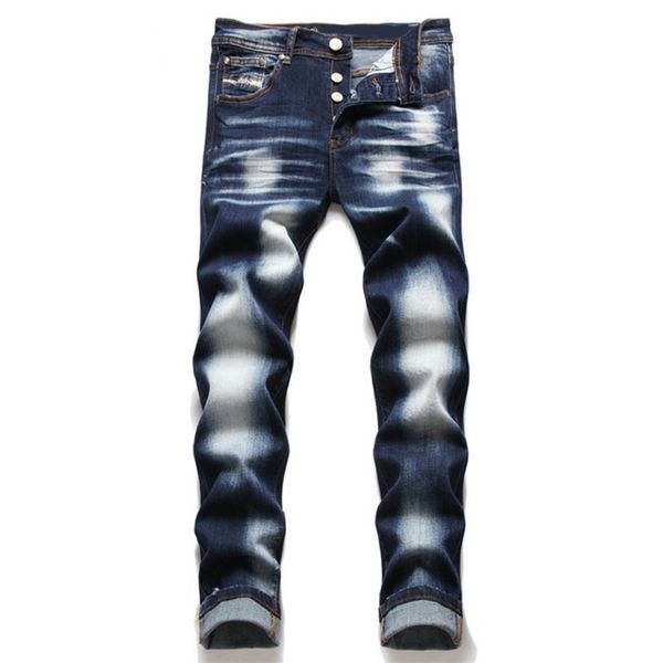 

Men's Jeans Fashion Sweat Knee Protector Patchwork High Street Fashions Jogger Trousers Men Elastic Waist Harem Pant Pencil 09, Blue