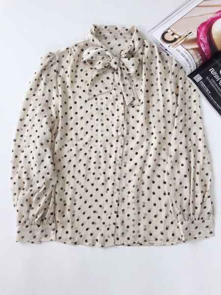 

women shirt spring / summer 2020 new shirt stylish casual loose polka dot long sleeve1, White