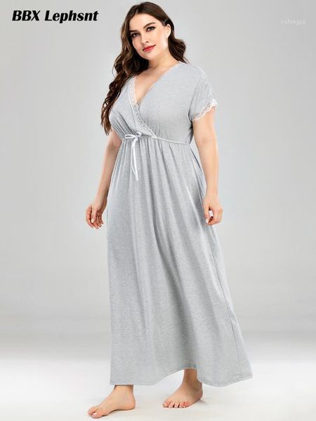 

maxi women summer short sleeves long dress deep v-neck lace slim waist nightdress female plus size home dress loungewear1, Black;red