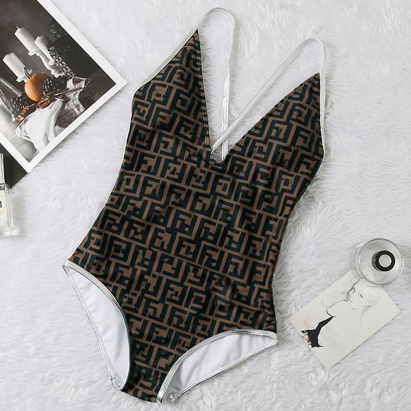 

fashion swimwear selling feminine open back triangle one piece ff lettered swimsuit, White;black