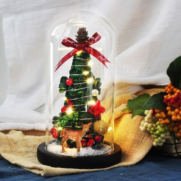 

christmas tree elk artificial flowers rose in glass cover home decorations for 2020 xmas ornaments new year gift1