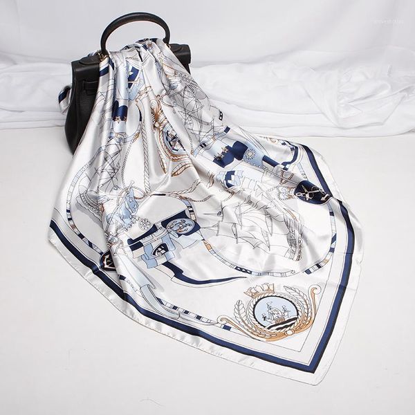 

2020 new artificial silk square scarf female 90 satin silk scarf sailing abroad small gift spot wholesale custom1, Blue;gray
