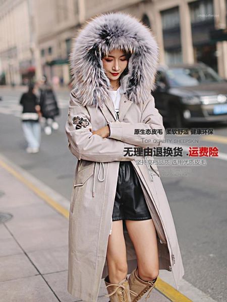 

jacket winter 2020 women real fur liner parka women real fur coat female raccoon collar long jackets my4181 s1, Black