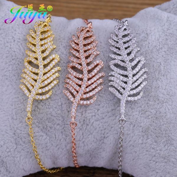 

charm bracelets gold/rose gold micro pave zirconia metal leaf fashion jewelry for women mothers day gift, Golden;silver