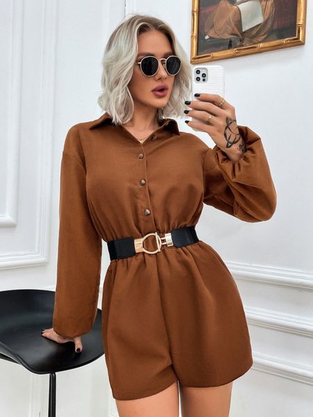 

solid bishop sleeve shirt romper p9qd#, White