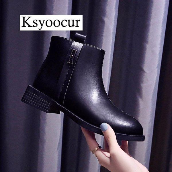 

boots brand ksyoocur 2021 back zipper black ankle for women warm insole low heel autumn/winter shoes q01