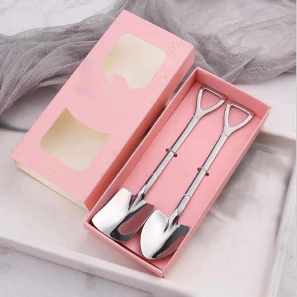 

2pcs set 410 creative coffee spoon long handle stainless steel colorful engineer shovel engineer spoon color box kitchen gadgets h bbyocz