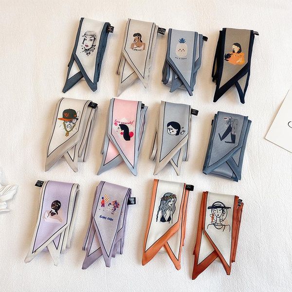 

scarves 2021 silk scarf women fashion bag office lady neckerchief foulard femme hair tie bandana hijab, Blue;gray