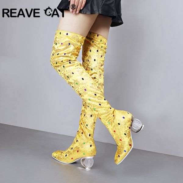 

reave cat stretched fabric over the knee boots woman slim high heels long boots lady shoes autumn winter big size 43 44 lj201130, Black