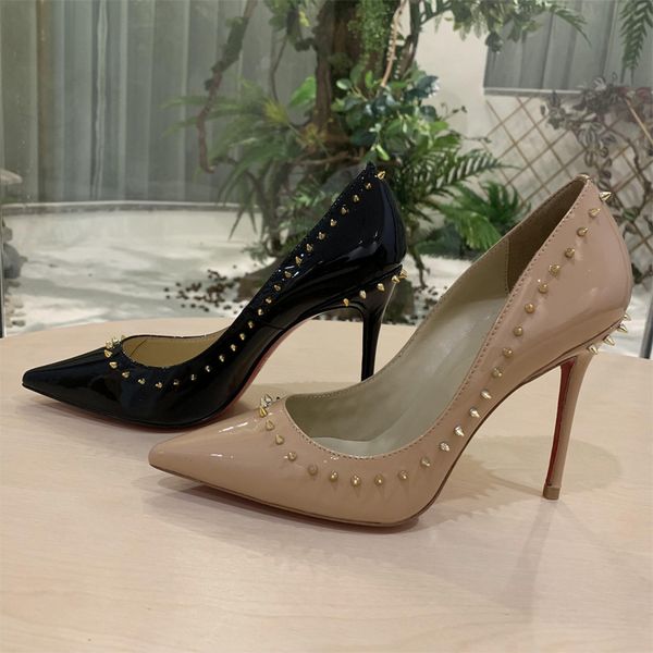 

black apricot riveite custom leather pointed to the only female shoes high stiletto size party 4meb