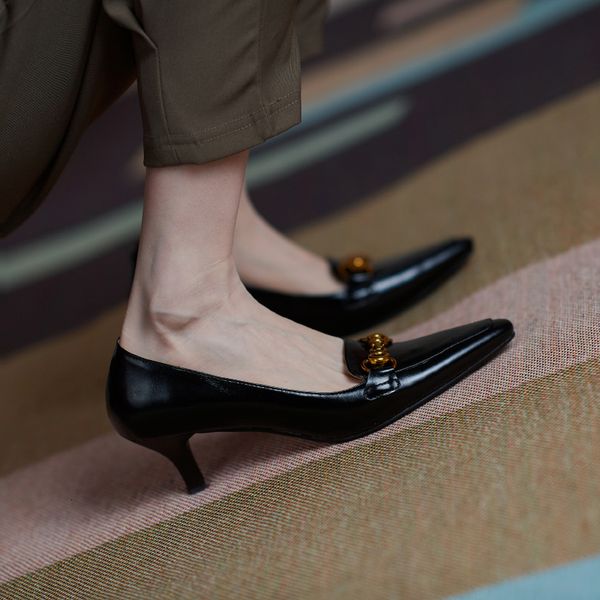 

22-25cm 2021 new natural pointed to toe decorations of metal bombs spring and autumn women's shoes heels kbu1, Black