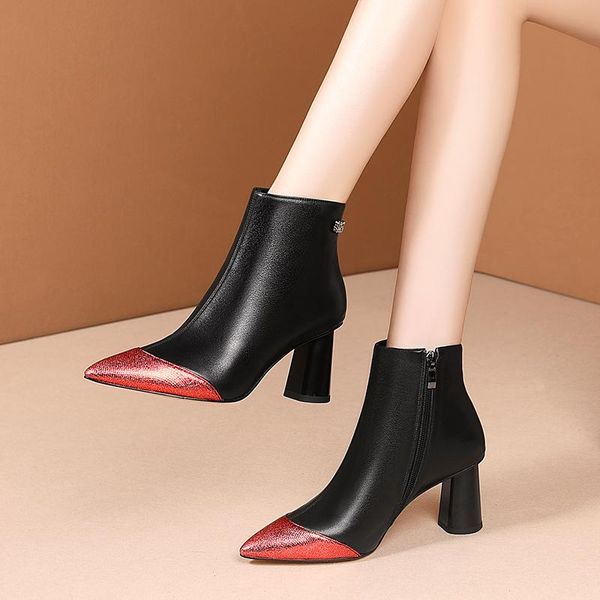 

мода смешанные цвета высокие каблуки женские сапоги натуральная кожа зима зима 2020 зима новое прибытие обувь ночной клуб обувь женщина, Black