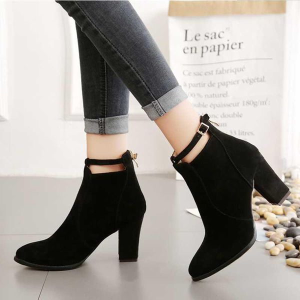 

boots women's shoes autumn style korean frosted thick heel high boots1, Black