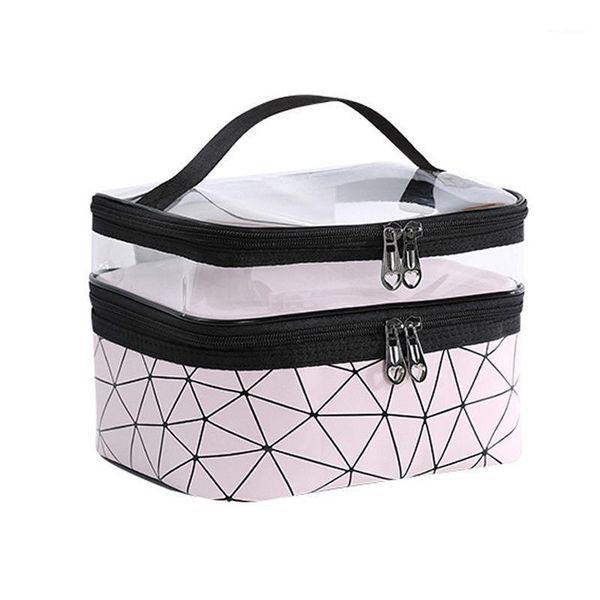

luxury elegant multifunction travel clear makeup bag two sections diamond cosmetic bag toiletries organizer waterproof1
