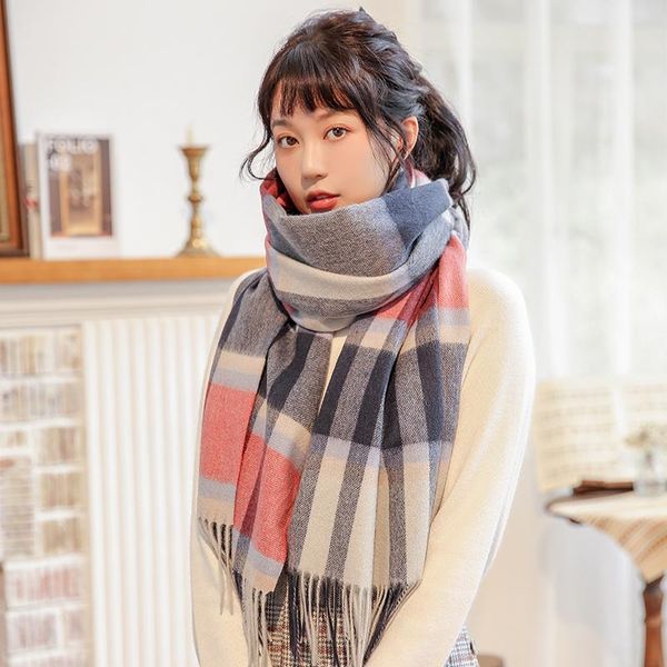 

scarves thicken 100% wool scarf women warm shawls and wraps dark plaid echarpe for ladies winter cashmere foulard femme, Blue;gray