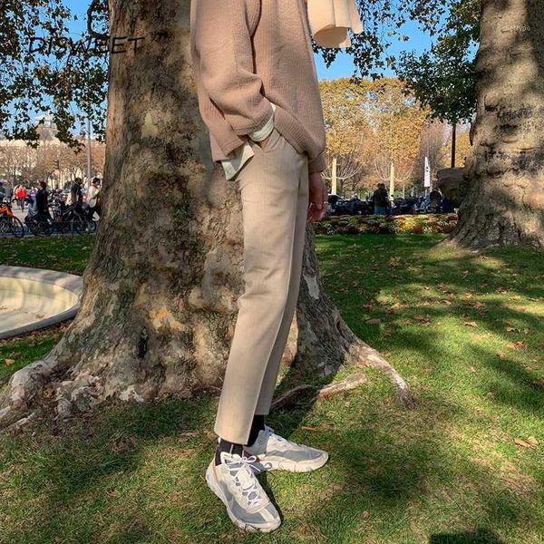 

solid casual mid-rise pants men korean straight simple nine points pants men 20201, Black