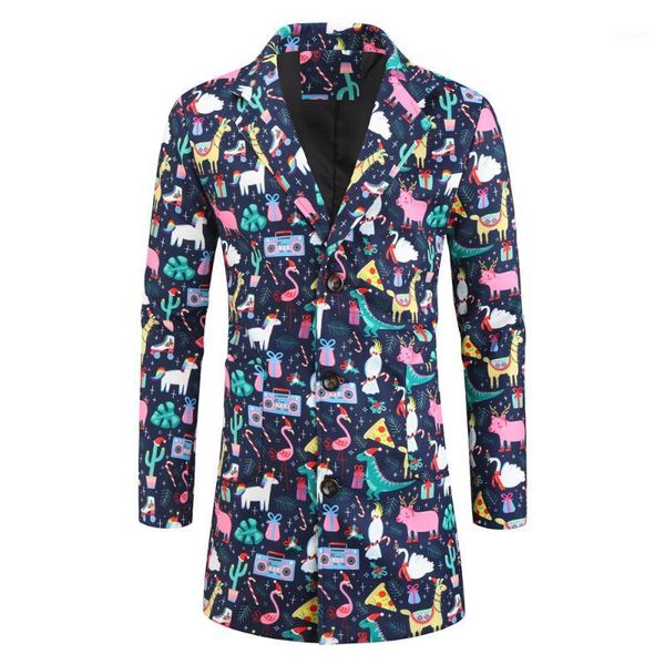 

high-quality new men's jacket christmas 3d printed mid-length slim-fitting coat spring and autumn casual street windproof jacket1, Black