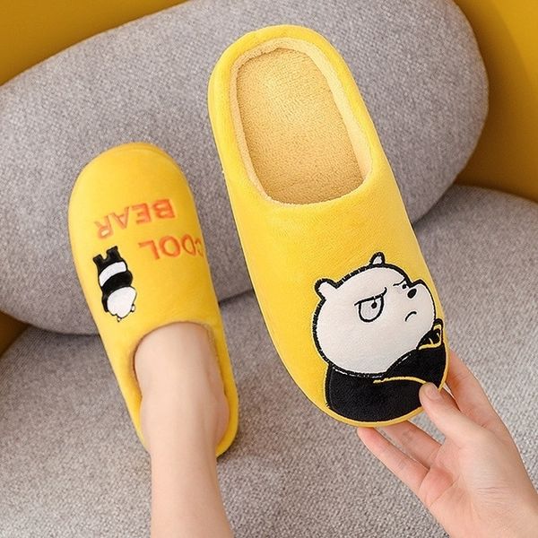 

women men fur slides fluffy slippers winter warm plush shoes ladies cute bear slip on home indoor bedroom girls fur slides y201026, Black