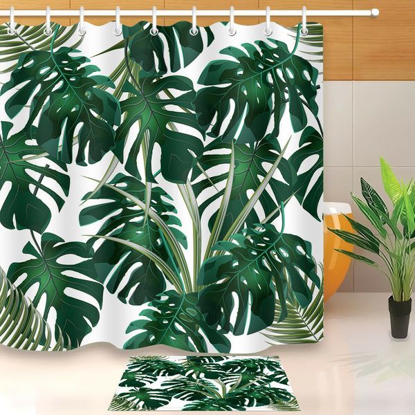 

tropical palm leaf shower curtain plants design hawaiian style green coconut banana monstera leaves waterproof bathroom curtain