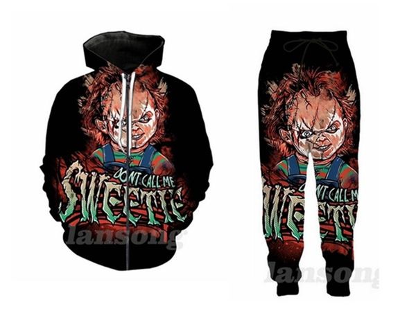 Nuove donne/uomini Chucky Doll Film Child's Play Horror 3D All Over Print Tute Zipper + joggers Pantaloni Suit