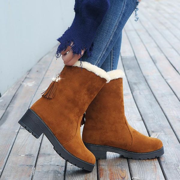 

winter woman ankle boots fur warm winter casual shoes woman flats snow boots suede platform bukle 35-40 botas mujer hdt6301, Black