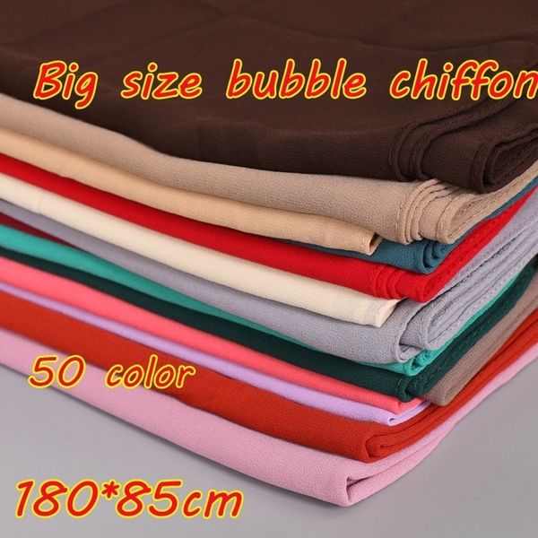 

big size women bubble chiffon printe solid color shawls hijab winter muslim 45 color scarves/scarf 180*85cm y200103, Blue;gray