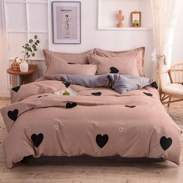 

justchic cartoon love heart printing bedding set single double  size pillowcase duvet cover bed sheet quilt cover bedspread