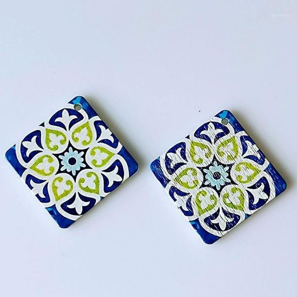 

whomewho 50mm colorful painting natural wood africa flower square tribal earrings vintage wooden african diy party club jewelry1, Silver