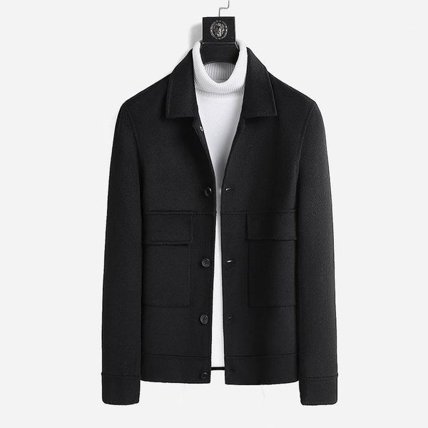 

in the fall and winter of 2020 men's double cloth coat jacket short popular logo of men's leisure tooling coat1, Black