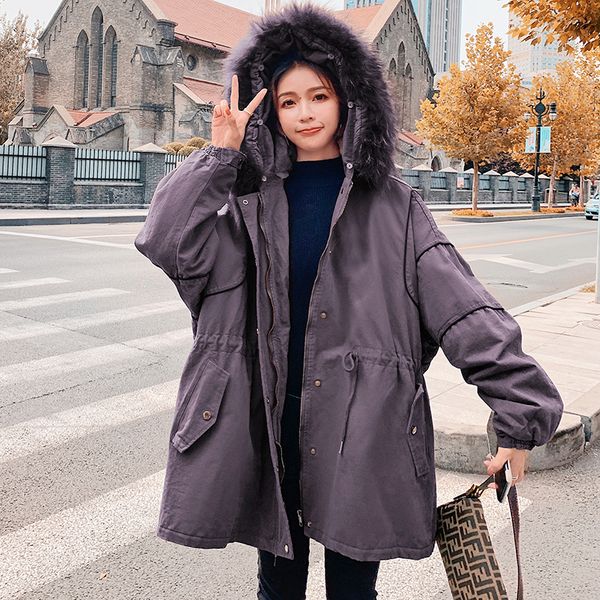 

2021 new winter of women quilted jacket new korean fashion released imitate pie-lined rabbit skin overcome with hood leather neck 8h x3jx, Black
