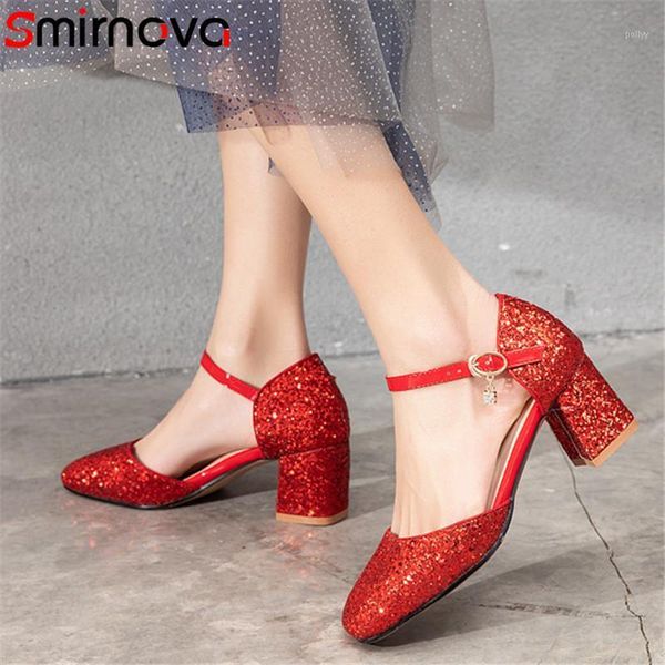 

dress shoes smirnova 2021 arrive women pumps sequin round toe buckle casual party wedding sweet spring summer single woman1, Black