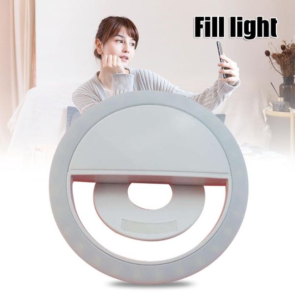 

rechargeable white round shape selfie ring light with 28 led beads for smart phone camera vh99