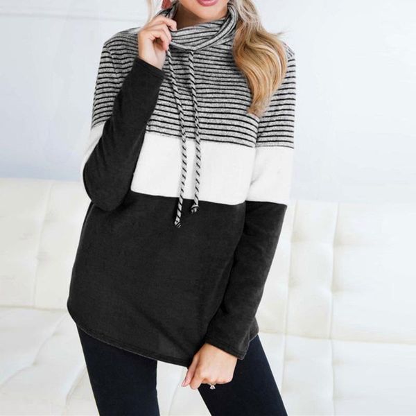 

striped sweatshirt womenÂ turtleneck drawstringÂ pullovers jumper casual female clothes femaleÂ hoodies for ladies1, Black